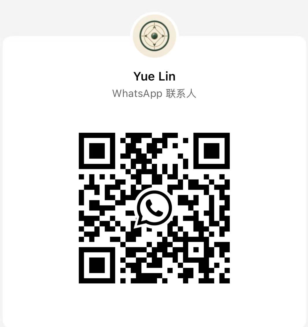 WhatsApp contact QR code for Yue Lin at Jade Compass Studio